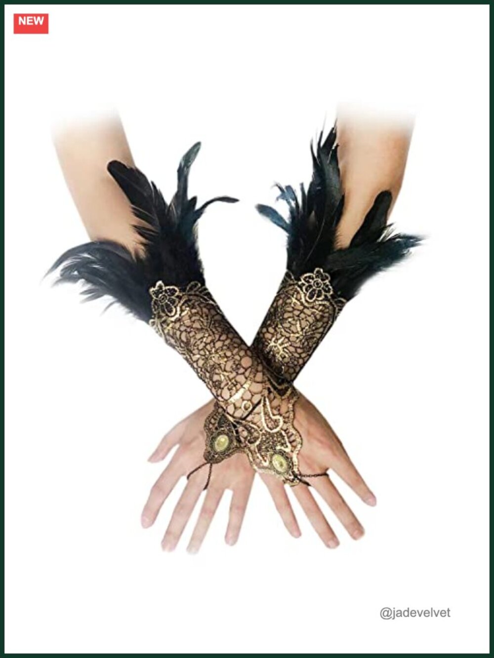 Huralona Lace Feather Fingerless Gloves Wrist Cuffs Halloween